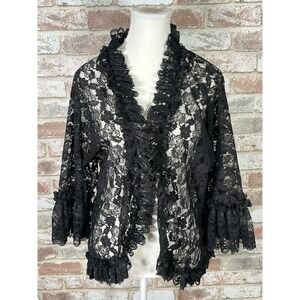 Vintage Dolores For Poirette Black Lack Bolero Jacket Sz L ILGWU Union Made USA